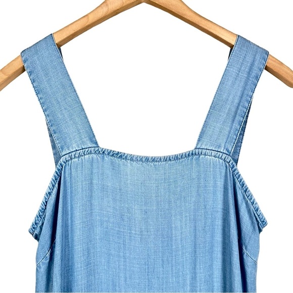 SAKS FIFTH AVENUE Sleeveless Tiered Square Neck Chambray Maxi Dress - Picture 6 of 11